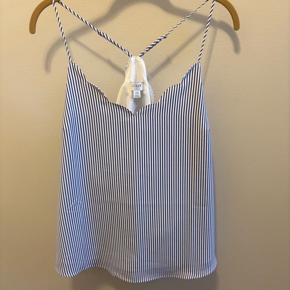 J.Crew Scallop Cami Tank Top Blue White Stripe